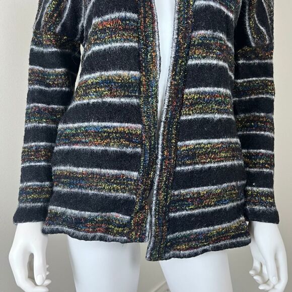 Modcloth Women Size M Blue Eyelash Stripped Open Front Pullover Cardigan Sweater - Picture 11 of 14